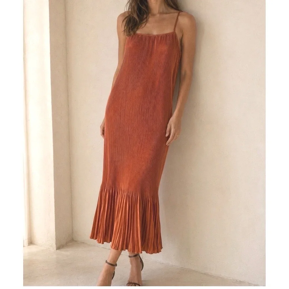 Abercrombie & Fitch Strapless Pleated Maxi Dress Womens Small Rust Copper